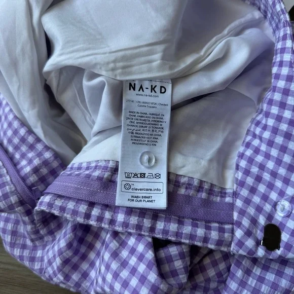 NWT Margaux Dietz Lilac Purple White Checked Culotte Trousers - Picture 8 of 9